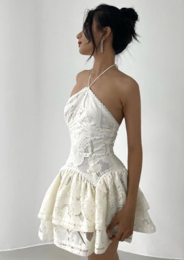 Robe de bal Chic licou courte en dentelle blanche robe de soirée tenues de 18e anniversaire C625
