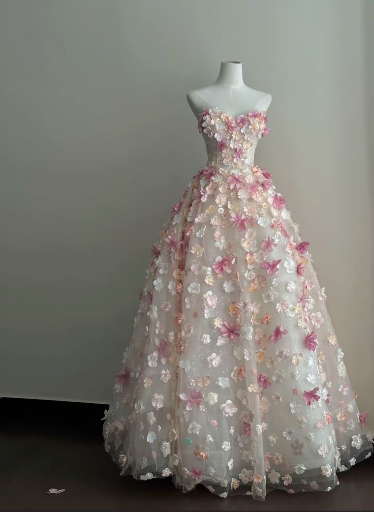 Fairy A Line Strapless Tulle Applique Long Prom Dress, Evening Dress C6257