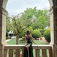 Chic Dark Green Mermaid Spaghetti Straps Satin Sequin Slit Long Prom Dress, Evening Dress C6259
