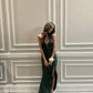 Chic Dark Green Mermaid Spaghetti Straps Satin Sequin Slit Long Prom Dress, Evening Dress C6259