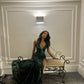 Chic Dark Green Mermaid Spaghetti Straps Satin Sequin Slit Long Prom Dress, Evening Dress C6259
