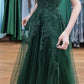 Pertty A Line Spaghetti Straps Dark Green Tulle Lace Long Prom Dress, Evening Dress C6261