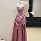 Modest A Line Strapless Satin Long Prom Dress, Evening Dress C6266