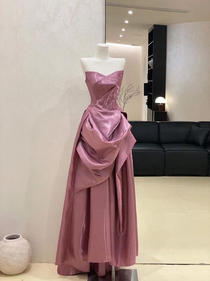 Modest A Line Strapless Satin Long Prom Dress, Evening Dress C6266