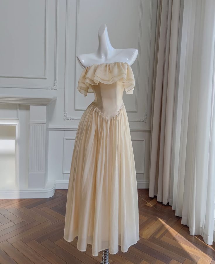 Pretty A Line Strapless Satin Chiffon Long Prom Dress, Evening Dress C6270