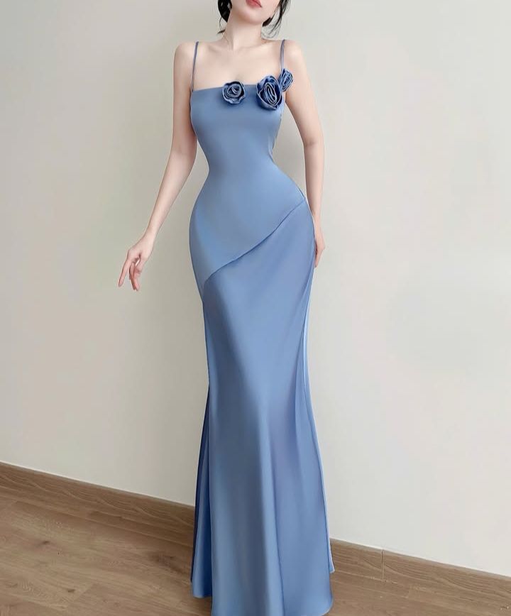 Sheath Sexy Mermaid Spaghetti Straps Satin Long Prom Dress, Evening Dress C6272