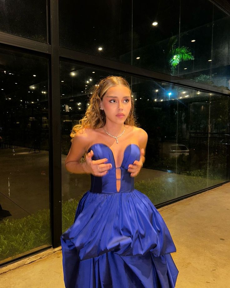 Chic A Line Strapless Satin Slit Long Prom Dress, Evening Dress C6273