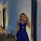 Pretty A Line Strapless Royal Blue Hollow Satin Sequin Long Prom Dress, Evening Dress C6276