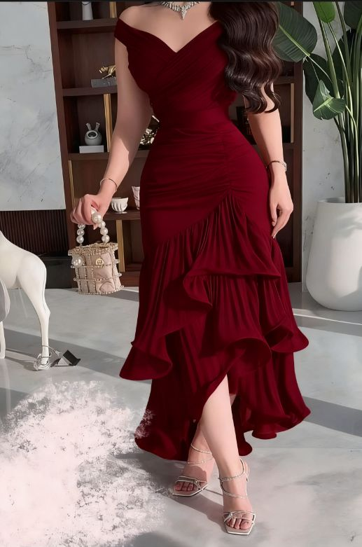 Formal Mermaid Off The Shoulder Satin Long Prom Dress, Evening Dress C6278