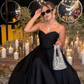 Simple Chic Black A Line Strapless Satin Long Prom Dress, Evening Dress C6279