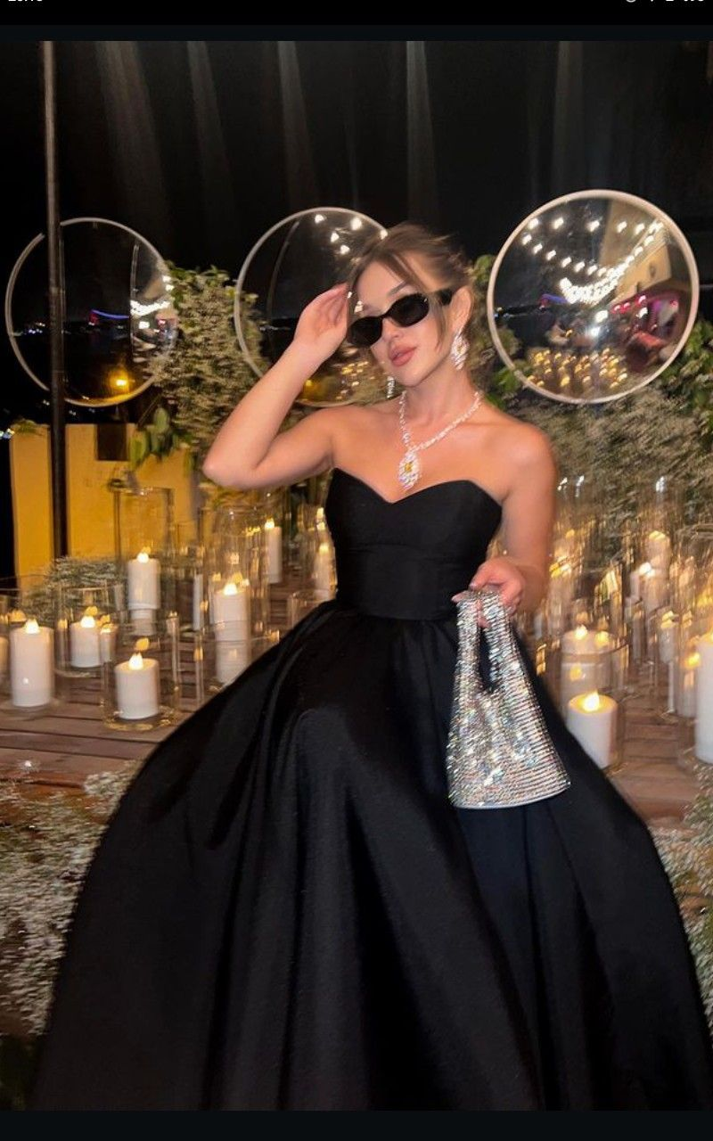 Simple Chic Black A Line Strapless Satin Long Prom Dress, Evening Dress C6279