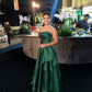 Elegant A Line Strapless Dark Green Satin Long Prom Dress, Evening Dress C6282