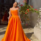 Elegant Orange A Line Strapless Satin Long Prom Dress, Evening Dress C6283