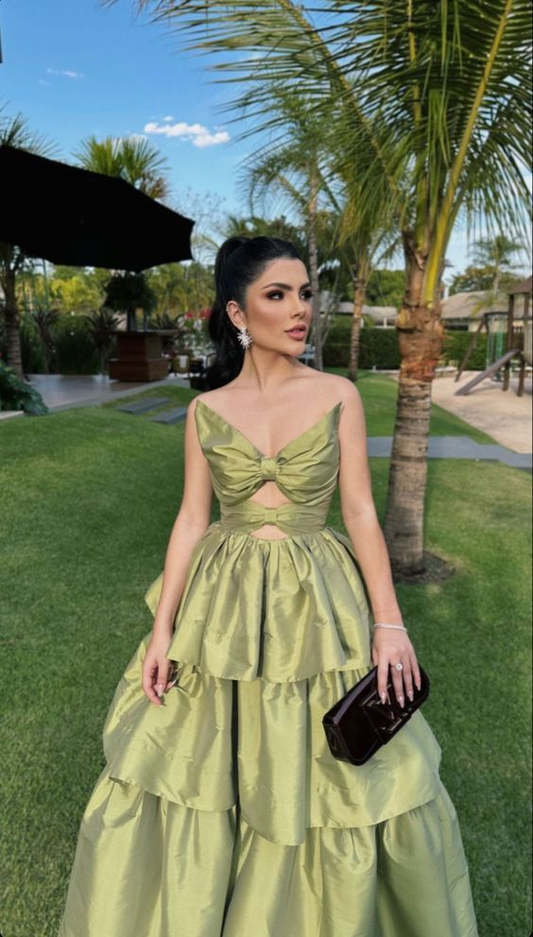 Chic A Line Strapless Tiered Satin Long Prom Dress, Evening Dress C6287