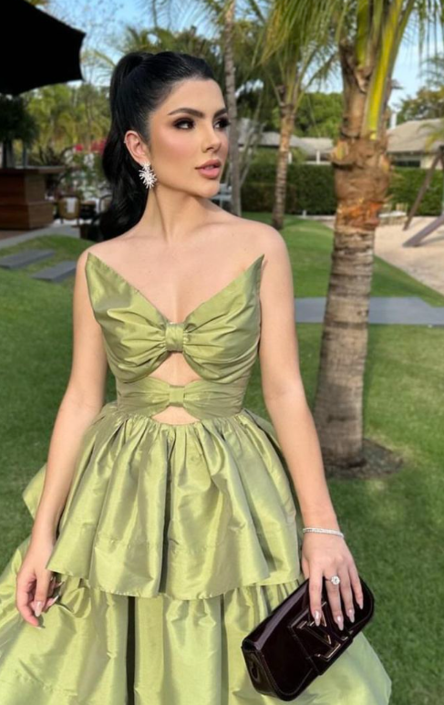 Chic A Line Strapless Tiered Satin Long Prom Dress, Evening Dress C6287