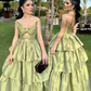 Chic A Line Strapless Tiered Satin Long Prom Dress, Evening Dress C6287