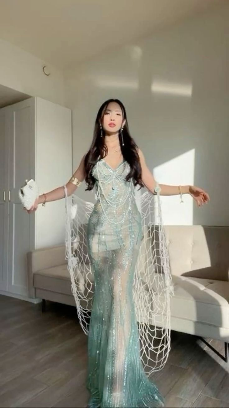 Gorgeous Shiny Mermaid Spaghetti Straps Tulle Sequin Beaded Without Sleeves Long Prom Dress, Evening Dress C6295