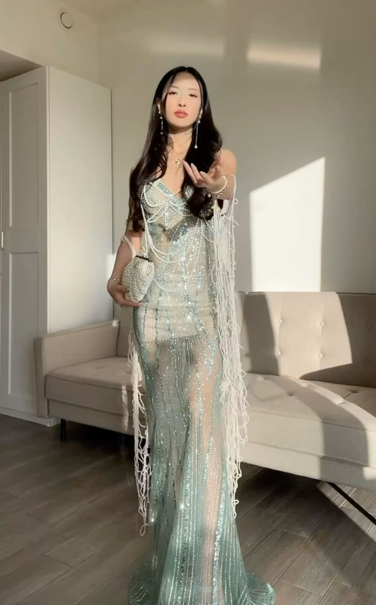 Gorgeous Shiny Mermaid Spaghetti Straps Tulle Sequin Beaded Without Sleeves Long Prom Dress, Evening Dress C6295