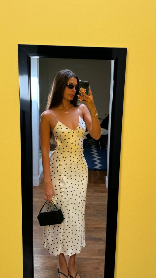 Robe de bal longue sirène chic à bretelles spaghetti et pois, sans manches, référence C6297