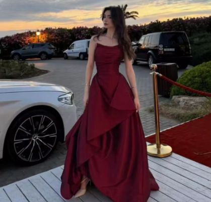 Formal A Line Strapless Burgundy Satin Without Sleeves Long Prom Dress, Evening Dress C6298