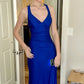 Pretty Royal Blue Mermaid Halter Satin Without Sleeves Long Prom Dress, Evening Dress C6299
