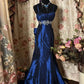 Elegant Mermaid Navy Spaghetti Straps Satin Without Sleeves Long Prom Dress, Evening Dress C6303