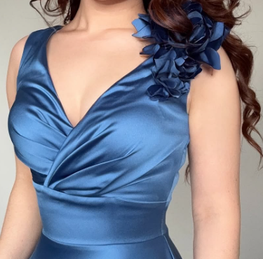Elegant A Line V Neck Satin Applique Without Sleeves Long Prom Dress, Evening Dress C6309