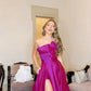 Pretty A Line Hot Pink Strapless Satin Slit Without Sleeves Long Prom Dress, Evening Dress C6313