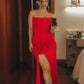 Charming Red Mermaid Strapless Satin Slit Without Sleeves Long Prom Dress, Evening Dress C6321