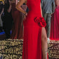 Charming Red Mermaid Strapless Satin Slit Without Sleeves Long Prom Dress, Evening Dress C6321