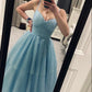 Shiny Spaghetti Straps A Line Tiered Tulle Sequin Without Sleeves Long Prom Dress, Evening Dress C6329