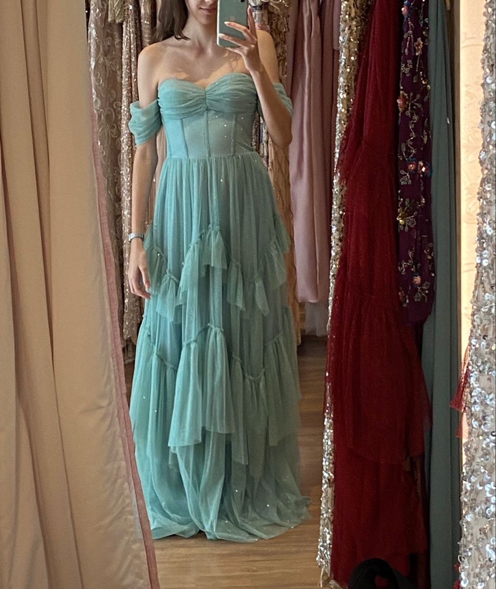 Chic Off The Shoulder A Line Tulle Sequin Without Sleeves Long Prom Dress, Evening Dress C6330