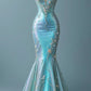 Gorgeous Mermaid Spaghetti Straps Satin Beaded Without Sleeves Long Prom Dress, Evening Dress C6331
