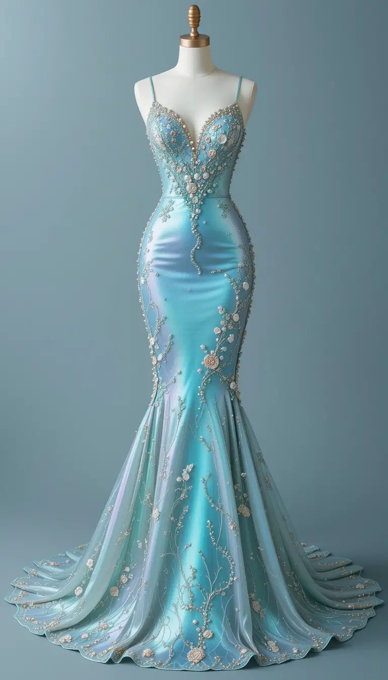 Gorgeous Mermaid Spaghetti Straps Satin Beaded Without Sleeves Long Prom Dress, Evening Dress C6331