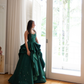 Dark Green Ball Gown Strapless Satin Beaded Without Sleeves Long Prom Dress, Evening Dress C6336