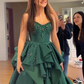 Dark Green Ball Gown Strapless Satin Beaded Without Sleeves Long Prom Dress, Evening Dress C6336