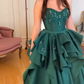 Dark Green Ball Gown Strapless Satin Beaded Without Sleeves Long Prom Dress, Evening Dress C6336