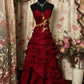 Vintage Burgundy A Line Strapless Satin Embroidery Without Sleeves Long Prom Dress, Evening Dress C6338
