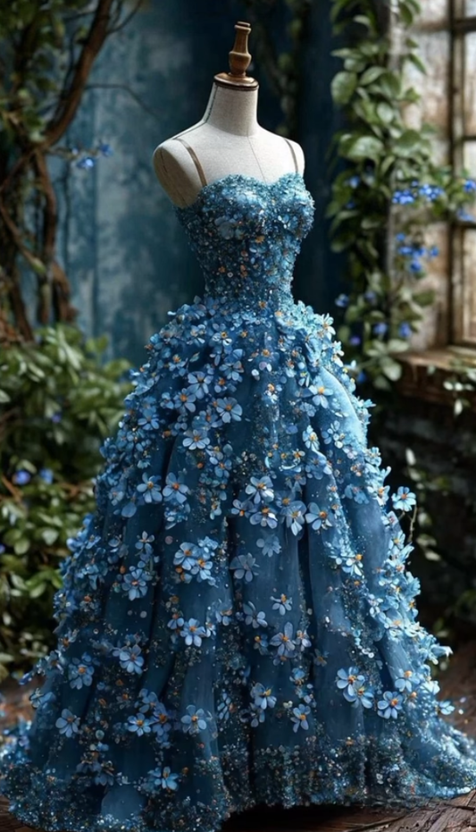 Gorgeous A Line Spaghetti Straps Satin Applique Without Sleeves Long Prom Dress, Evening Dress C6339