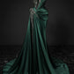 Charming Dark Green Mermaid Strapless Satin Beaded Without Sleeves Long Prom Dress, Evening Dress C6340