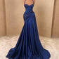 Chic Mermaid Halter Satin Sequin Beaded Without Sleeves Long Prom Dress, Evening Dress C6341