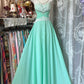 Chic A Line Sweetheart Chiffon Lace Without Sleeves Long Prom Dress, Evening Dress C6344