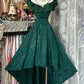 Retro Dark Green A Line Off The Shouder Satin Lace Without Sleeves Long Prom Dress, Evening Dress C6345