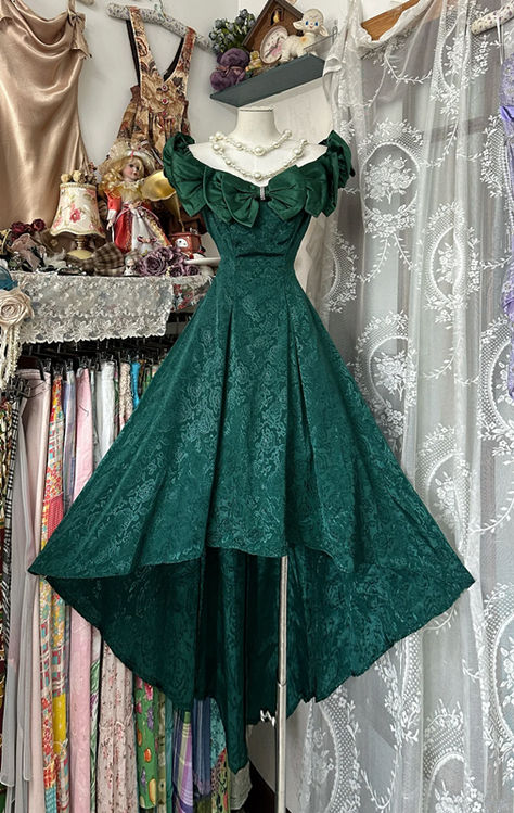 Retro Dark Green A Line Off The Shouder Satin Lace Without Sleeves Long Prom Dress, Evening Dress C6345