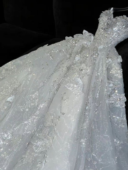 Pretty A Line Spaghetti Straps Tulle Sequin Beaded Without Sleeves Long Prom Dress, Evening Dress C6347