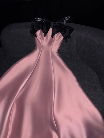 Robe de bal longue bustier en satin sans manches, coupe trapèze, référence C6351