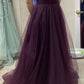 Robe de bal longue unique en tulle couleur raisin, coupe trapèze, sans manches, référence C6355