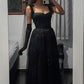 Black Charming Sweetheart A Line Tulle Sequin Without Sleeves Long Prom Dress, Evening Dress C6356
