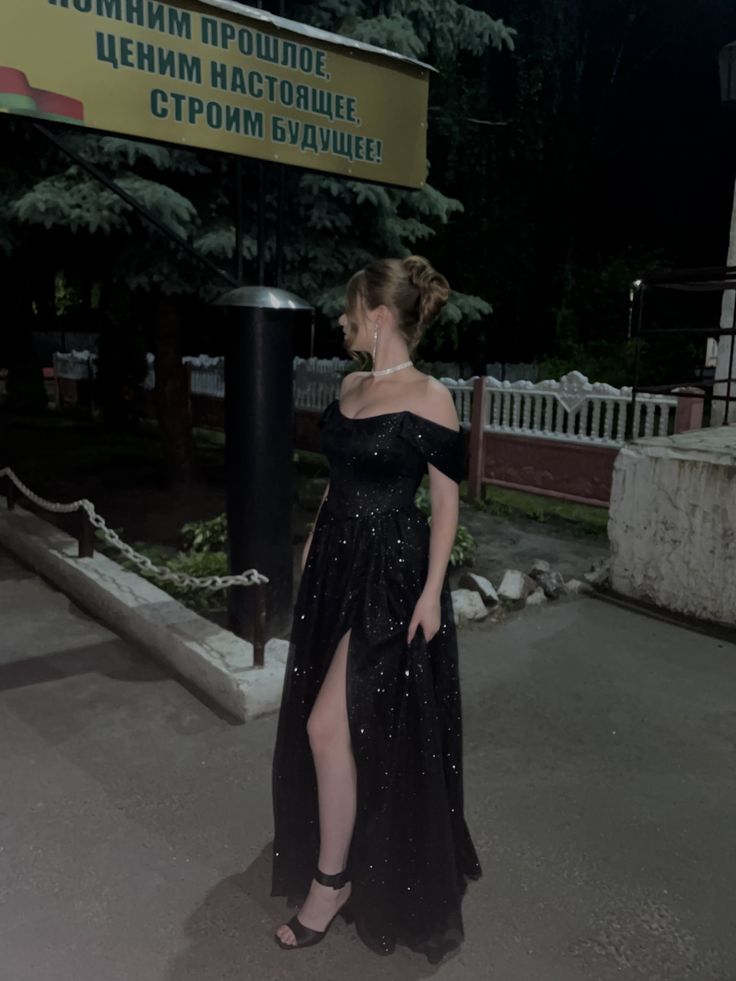 Glitter Fashion Black A Line Off The Shoulder Sequin Slit Without Sleeves Long Prom Dress, Evening Dress C6357