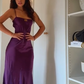 Robe de bal longue sirène en satin violet à fines bretelles spaghetti, sans manches, modèle C6361